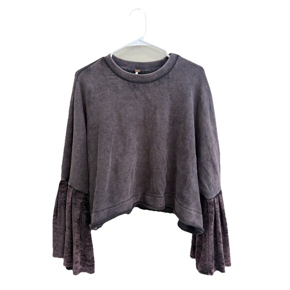 Free People Womens XS Glorious Bell Sleeve Sweatshirt Pullover Velvet Top Gray - Picture 1 of 4